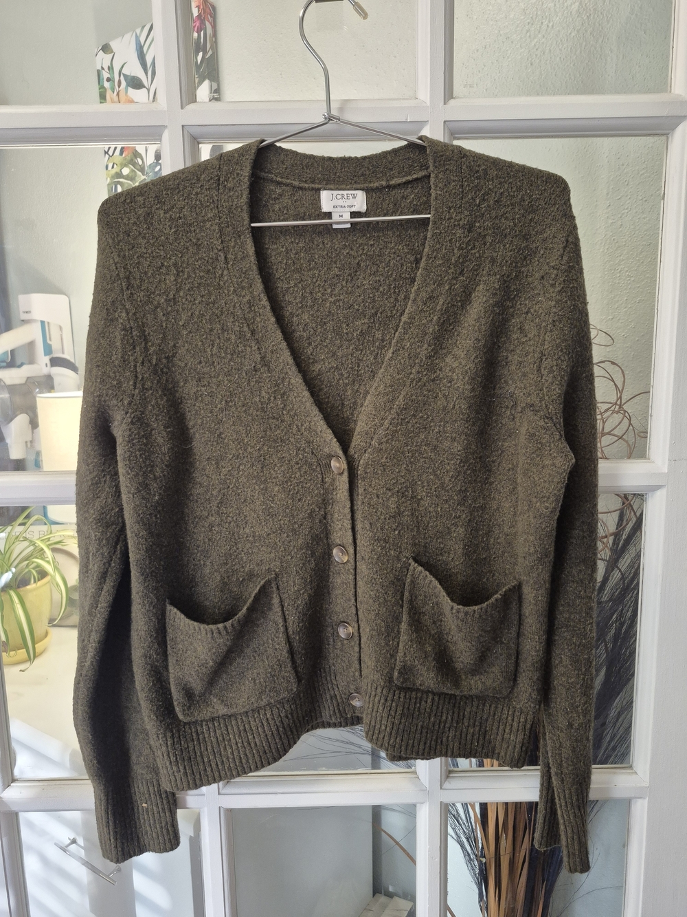 J. Crew Extra Soft Olive Green Button-Front  Cardigan